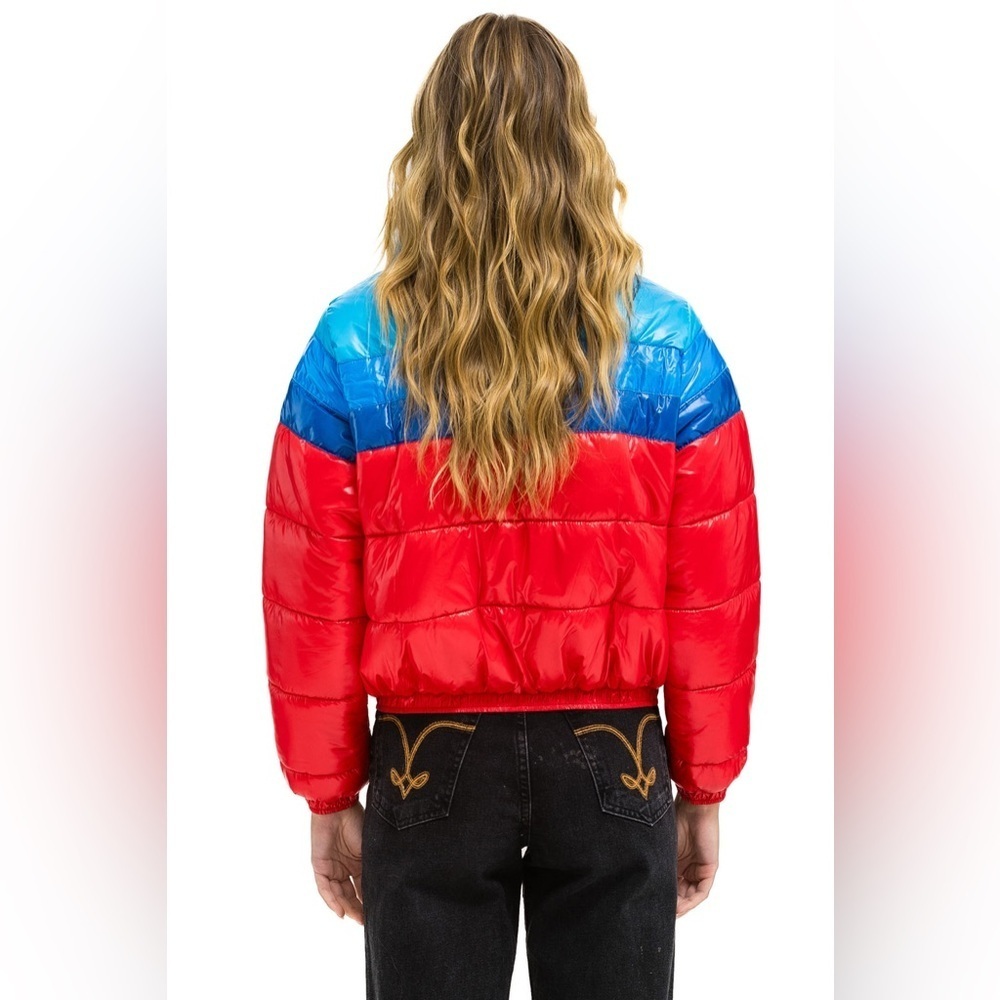 Aviator Nation Color Block Luxe Après Puffer Jacket Glossy Cherry XS Rare - Picture 4 of 16